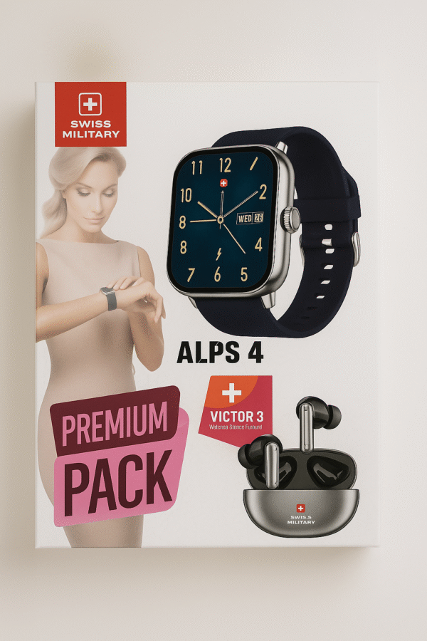 Swiss Military Alps 4 Smartwatch, Bluetooth, IP68 Water Resistance, Blue